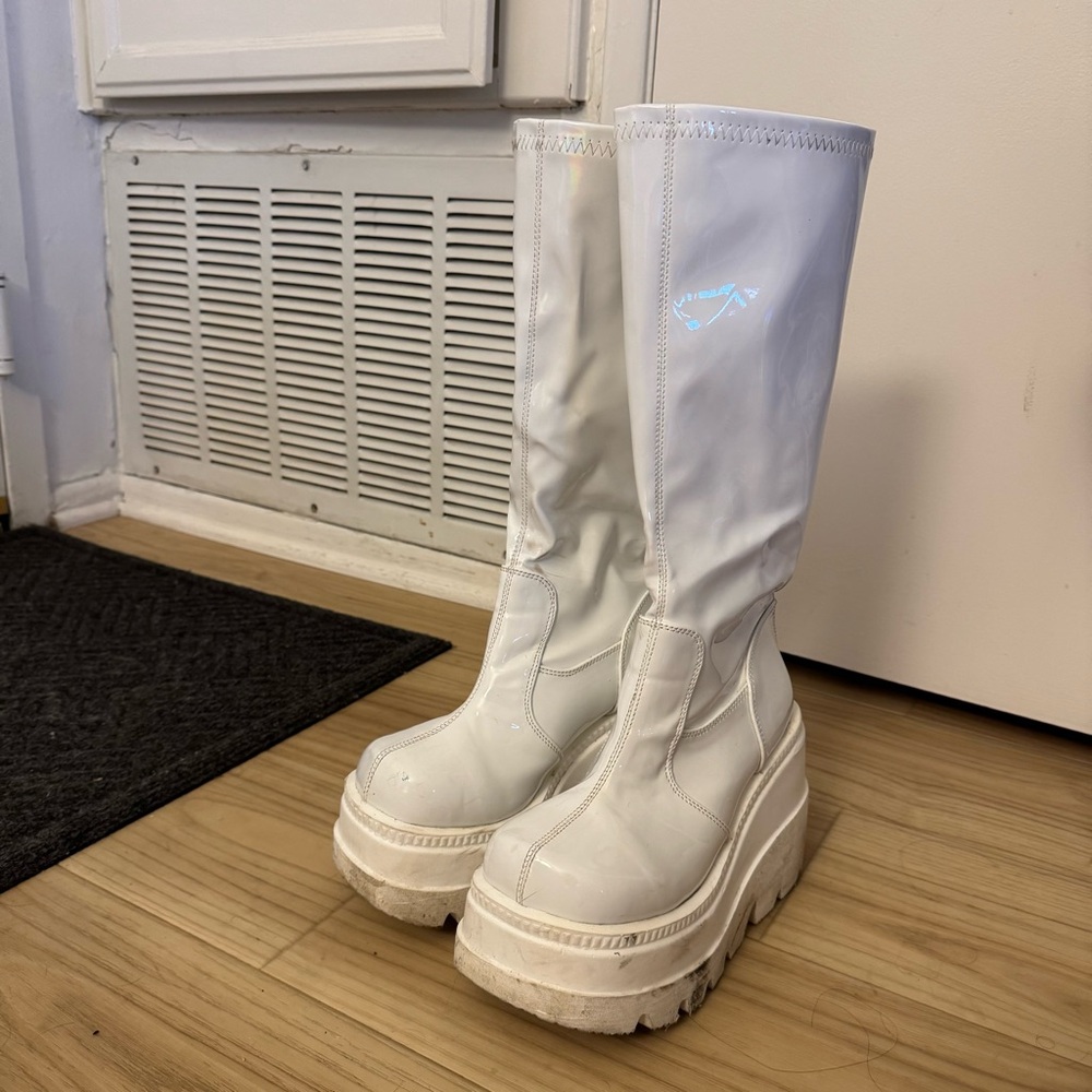 Demonia White Holographic Shaker platform boots